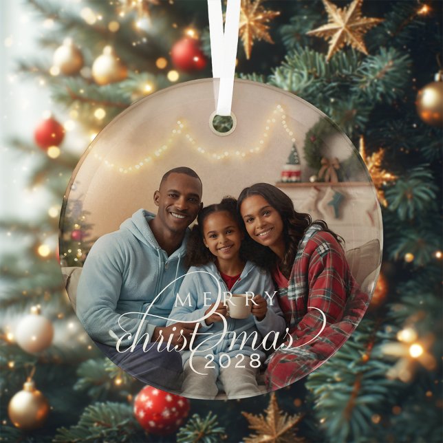 Family Photo Merry Christmas Modern Glass Glass Tree Decoration (Creator Uploaded)
