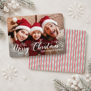 Family Photo Merry Christmas Script Overlay Holiday Card