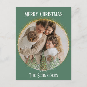 Family Photo Minimal Gold Glitter Custom Christmas Holiday Postcard