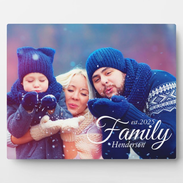 Family Photo Modern Calligraphy Script Minimalist Plaque (Front)