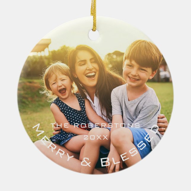 Family Photo Modern Christmas Ceramic Tree Decoration (Back)