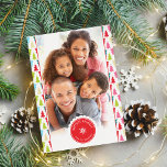 FAMILY PHOTO modern christmas tree pattern bright Holiday Card<br><div class="desc">by kat massard >>> WWW.SIMPLYSWEETPAPERIE.COM <<< Send and extra special message with style and pizzazz this year... Personalised with your details & photos my modern holiday products are sure to stand out from the flurry of greetings your friends and family will receive this season and will make a special memento...</div>