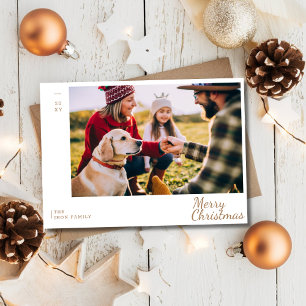 Family Photo Modern Gold Merry Christmas Holiday  Card