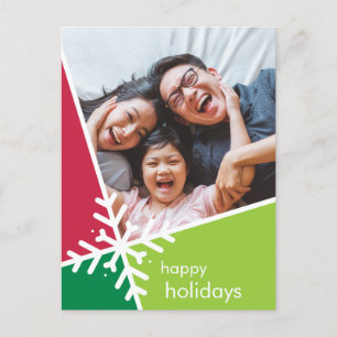FAMILY PHOTO modern holiday snow flake green red Postcard