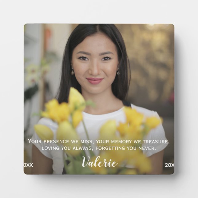 Family Photo Modern Keepsake Memorial Plaque (Front)