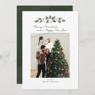Family Photo Modern Merry Christmas Berries Holiday Card