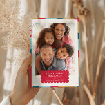 FAMILY PHOTO modern minimal border red gold blue Holiday Card<br><div class="desc">by kat massard >>> WWW.SIMPLYSWEETPAPERIE.COM <<< An elegant card design featuring quote that you can change yourself! White geometric border on the backside, giving you the opportunity to handwrite a personal message or place a full portrait photo. NOTE >> Contact me kat@simplysweetpaperie.com if you need help to resize your photo/s...</div>