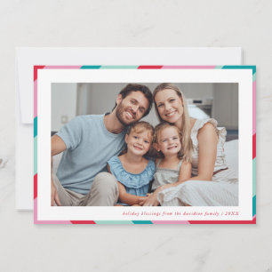 FAMILY PHOTO modern minimal geometric red pink Holiday Card