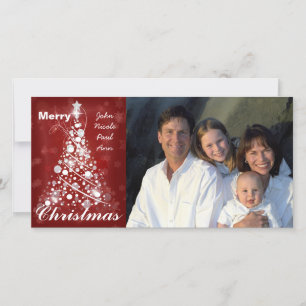 Family Photo Modern Red Christmas Tree Holiday Card