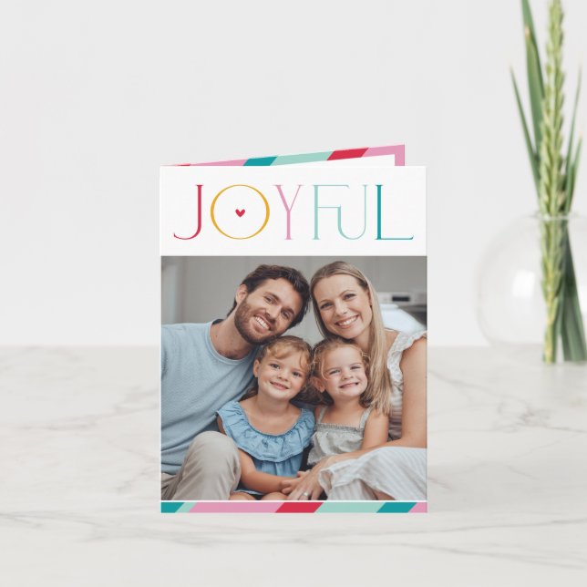 FAMILY PHOTO modern serif typography JOYFUL colour Holiday Card (Front)