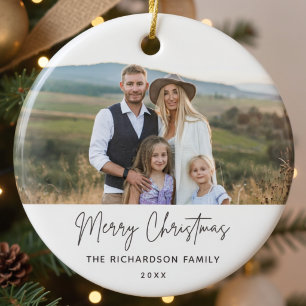 Family Photo Modern Simple Script Chiristmas Ceramic Tree Decoration