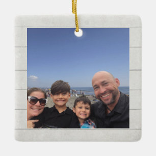 Family Photo n Message Farmhouse Christmas Wreath Ceramic Tree Decoration