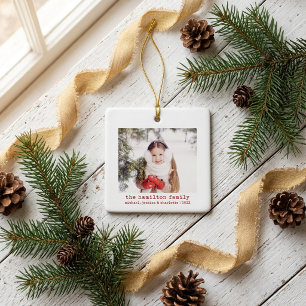 Family Photo & Name Minimalist Christmas Tree Ceramic Ornament