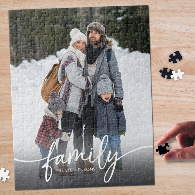 Family Photo Name Modern Script Jigsaw Puzzle (Creator Uploaded)