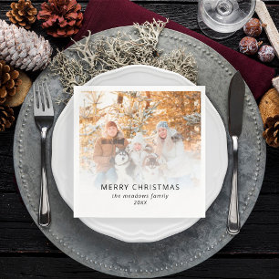 Family Photo Name Year Merry Christmas  Napkin