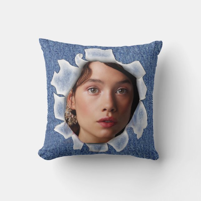 Family photo on a denim pillow (Front)