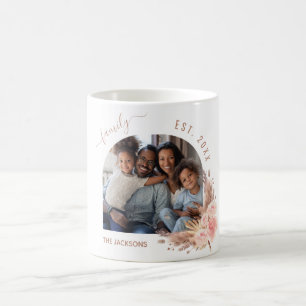 Family photo pampas grass rose gold pink florals coffee mug