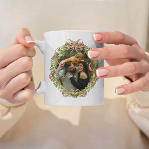 Family Photo Personalised Christmas Wreath Coffee Mug