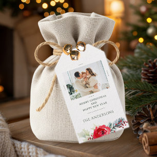 Family Photo Personalised Floral Christmas Gift Tags