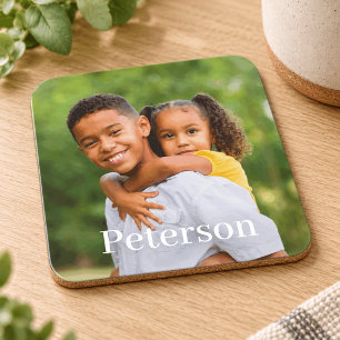 Family Photo Personalised Last Name Coaster