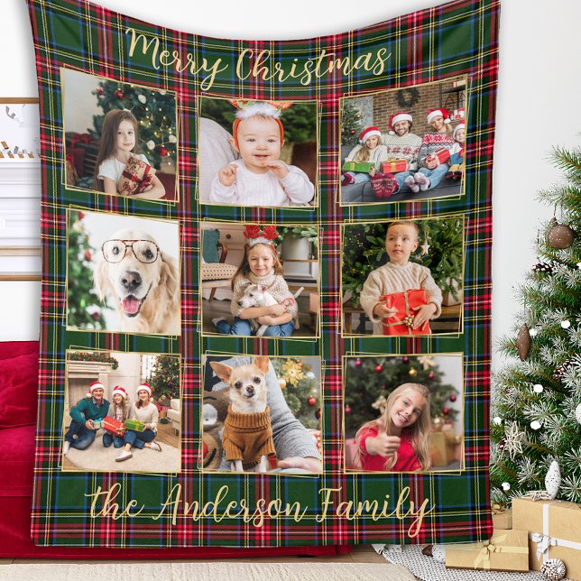 Family Photo Personalised Rustic Patchwork Plaid Fleece Blanket (Creator Uploaded)