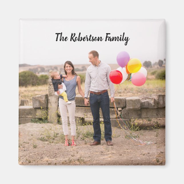 Family Photo Personalised Square Fridge Magnet (Front)