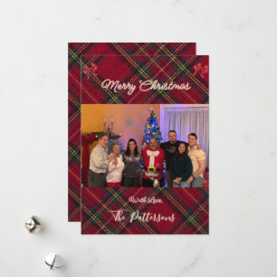 Family Photo plaid Christmas Flat Holiday Card