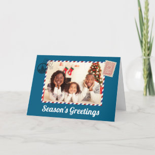 Family Photo Postage blue Christmas  Holiday Card