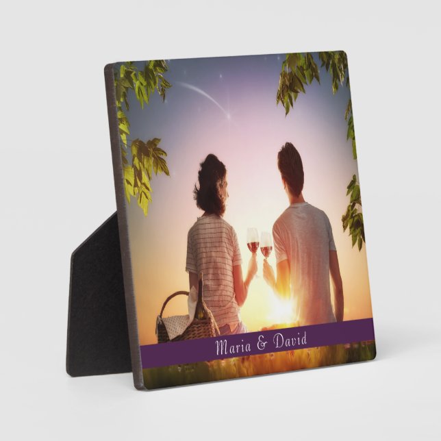 Family photo purple monogram name plaque (Front)