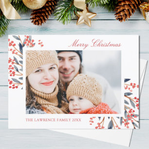 Family Photo Red Berries Botanical Christmas Holiday Card
