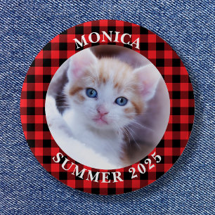 Family Photo Red Black Buffalo Plaid Border 6 Cm Round Badge