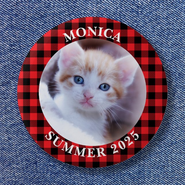 Family Photo Red Black Buffalo Plaid Border 6 Cm Round Badge (Family Photo Red Black Buffalo Plaid Border Button)