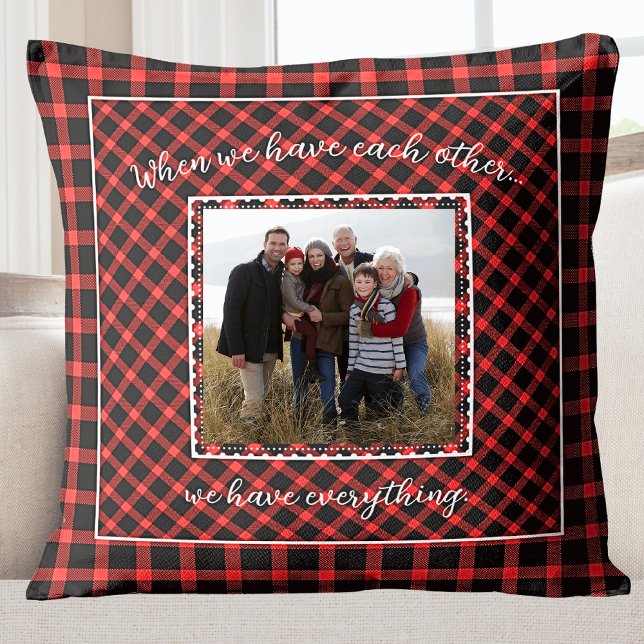 Family Photo Red Buffalo Plaid Holiday Cushion (Family Photo Red Buffalo Plaid Holiday Throw Pillow
)