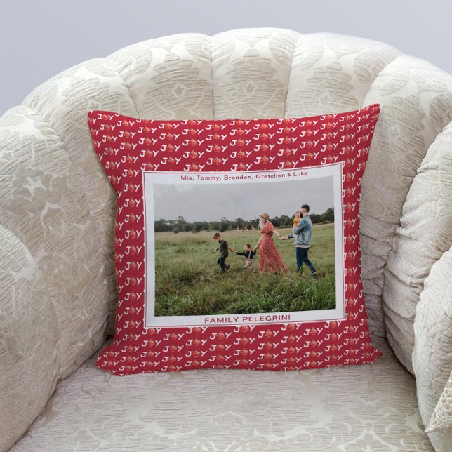 Family Photo Red Christmas Joy Cushion (Creator Uploaded)