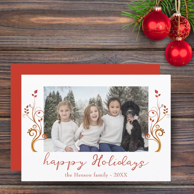 Family Photo Red Foliage Christmas Happy Holiday Card (Creator Uploaded)