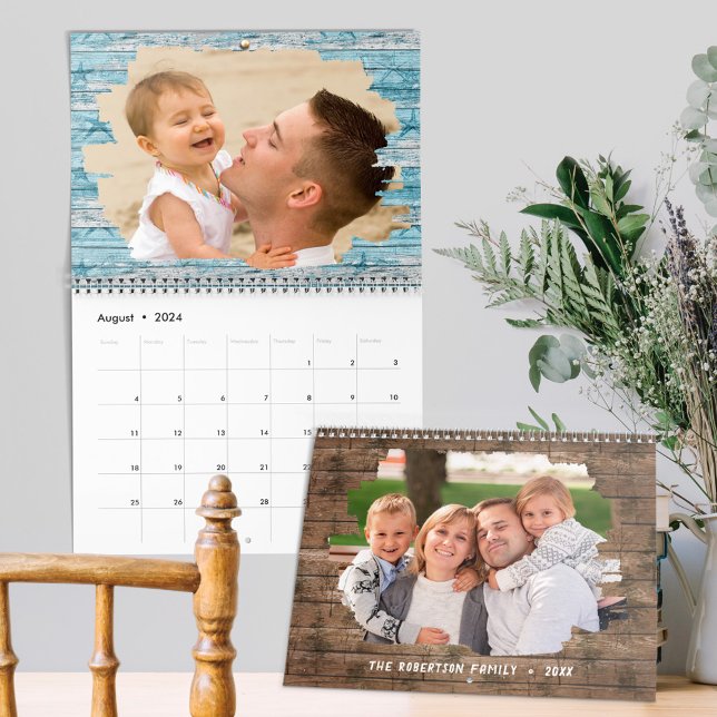 Family Photo Rustic Wood 2024  Calendar (Creator Uploaded)