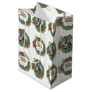 Family Photo Script Holiday Merry Christmas Card Medium Gift Bag