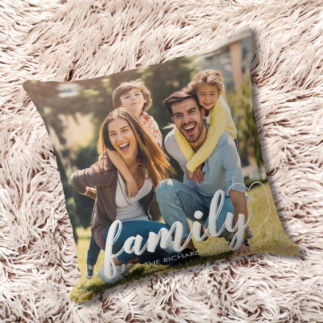 Family Photo Script Two Photo Keepsake Cushion (Creator Uploaded)