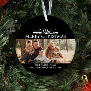 Family Photo Simple Nativity Religious Christmas Ceramic Tree Decoration