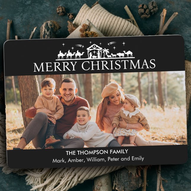 Family Photo Simple Nativity Religious Christmas Holiday Card (Creator Uploaded)
