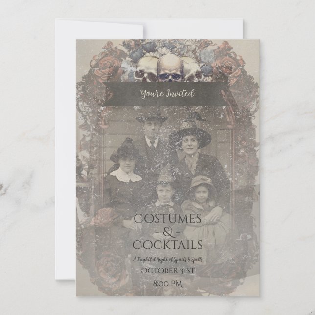 Family Photo Skull Roses Vintage Gothic Halloween  Invitation (Front)