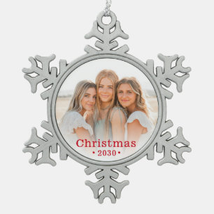 Family Photo Snowflake Pewter Christmas Ornament