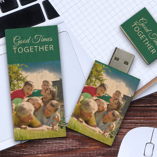 Family Photo Storage Good Times Together Teal Wood USB Flash Drive
