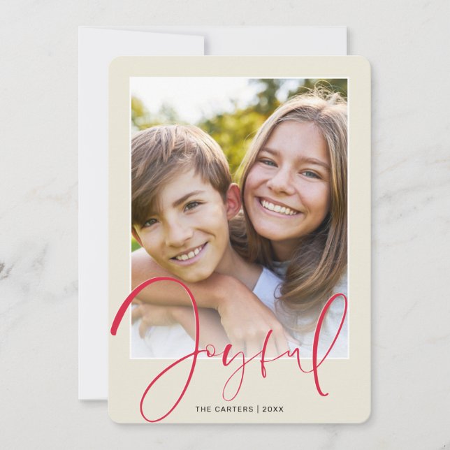 FAMILY PHOTO stylish elegant script red joyful Holiday Card (Front)