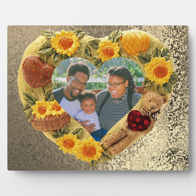 Family Photo Sunflowers Bear Earthy Heart Frame (Front)