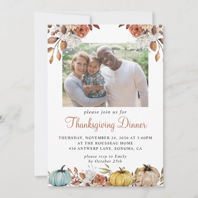 Family Photo Thanksgiving Dinner Invitation (Front)