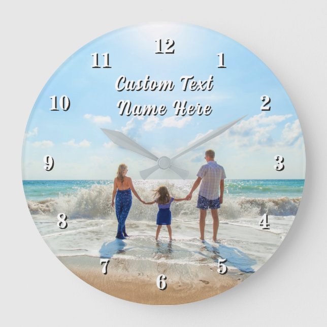 Family Photo Wall Clock Personalised Text Name (Front)