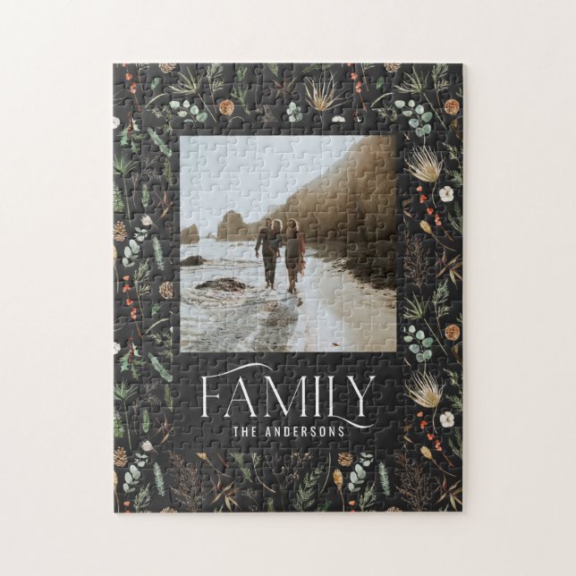 Family photo watercolor botanical elegant modern jigsaw puzzle (Vertical)