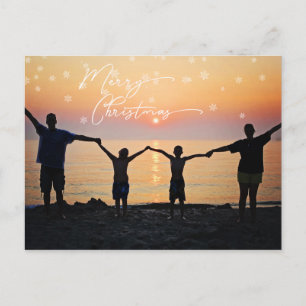 Family Photo White Merry Christmas Font Snowflake Postcard