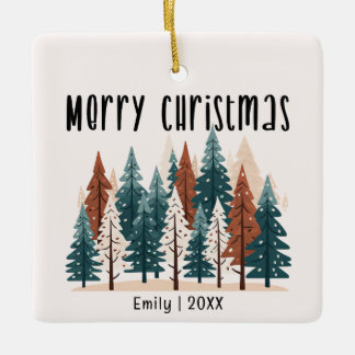 Family Photo & Winter Pine Christmas Ceramic Ornament